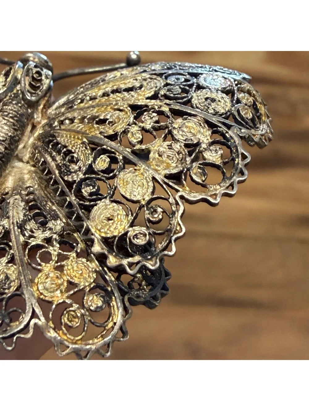 Art Nouveau 800 silver filigree butterfly brooch antique